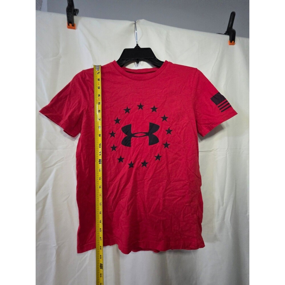 Under Armour Boys YLG HeatGear Red Short Sleeve T Shirt USA Flag Logo - Picture 2 of 5